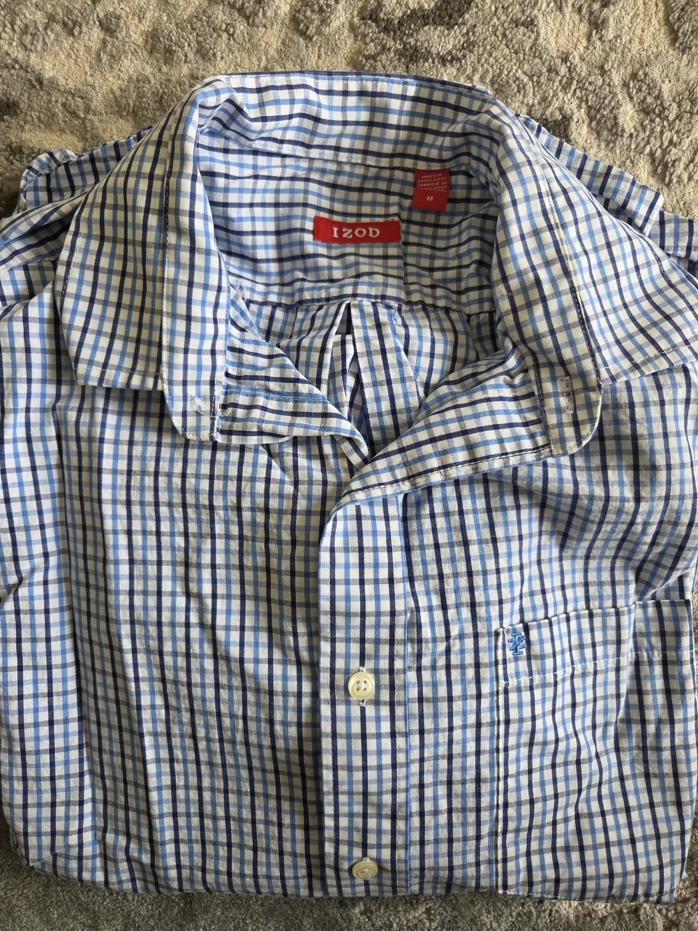 Izod Blue and White Plaid Button-Down Shirt